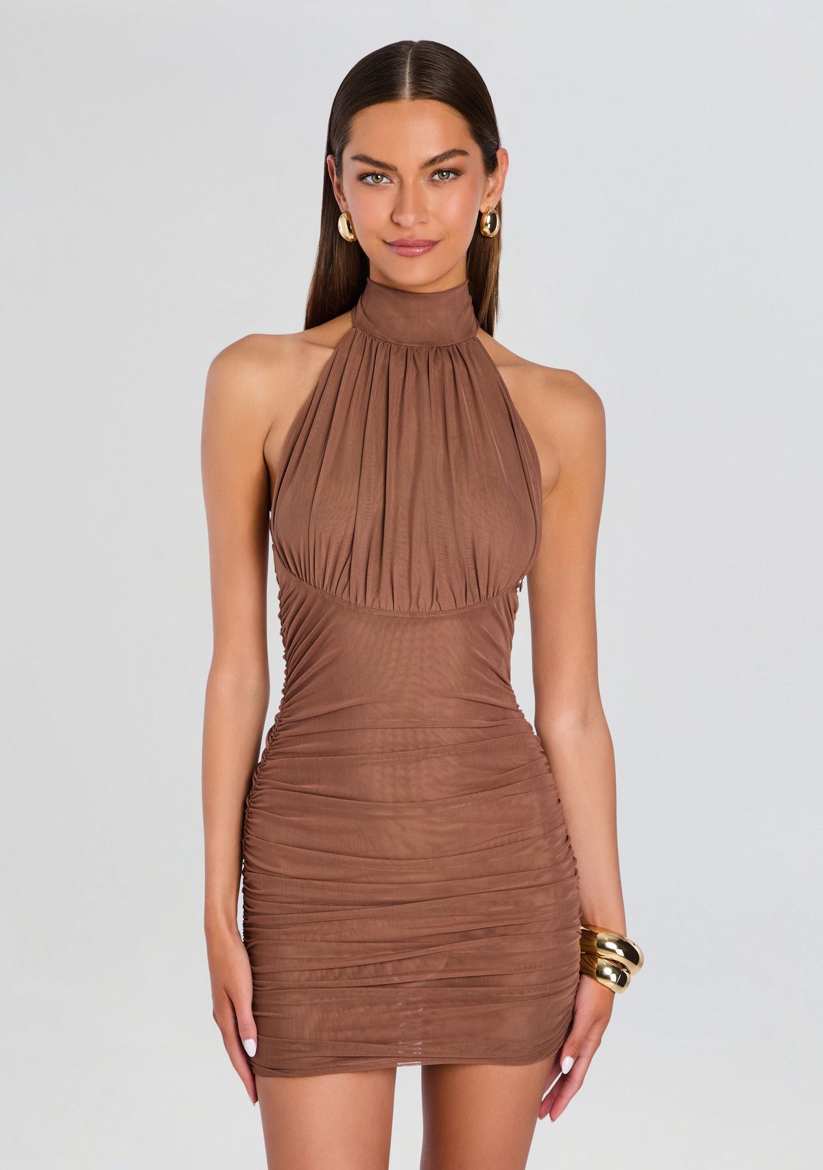 Yoko Mesh Dress by SEROYA in Cocoa Brown, product image 5