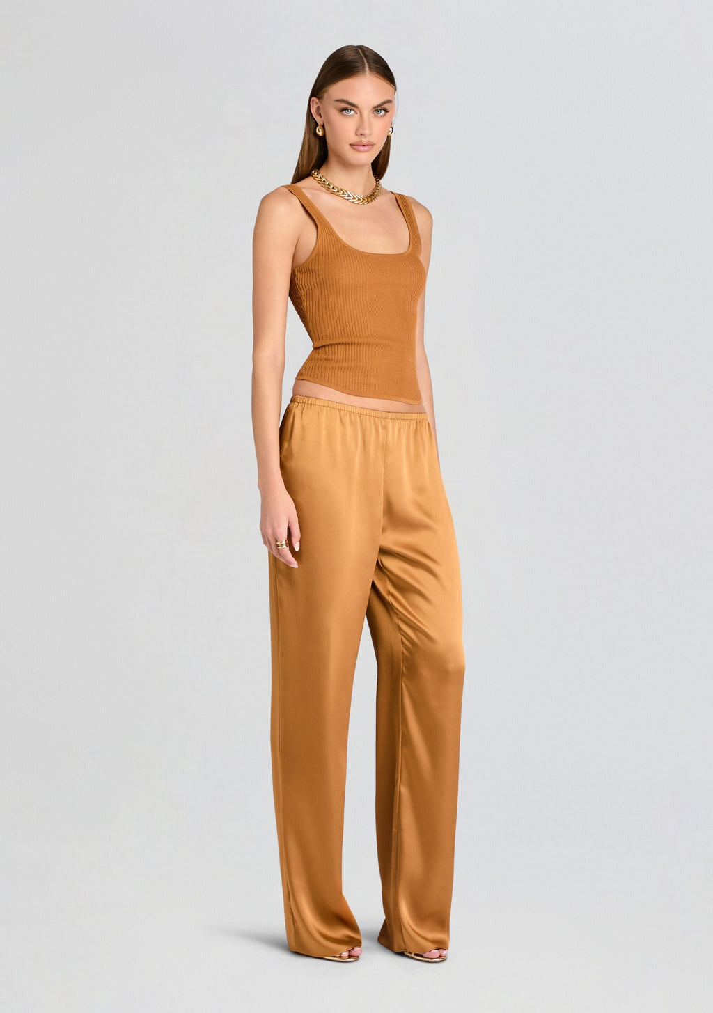 Lillian Satin Pant by SEROYA in Dune, product image 4