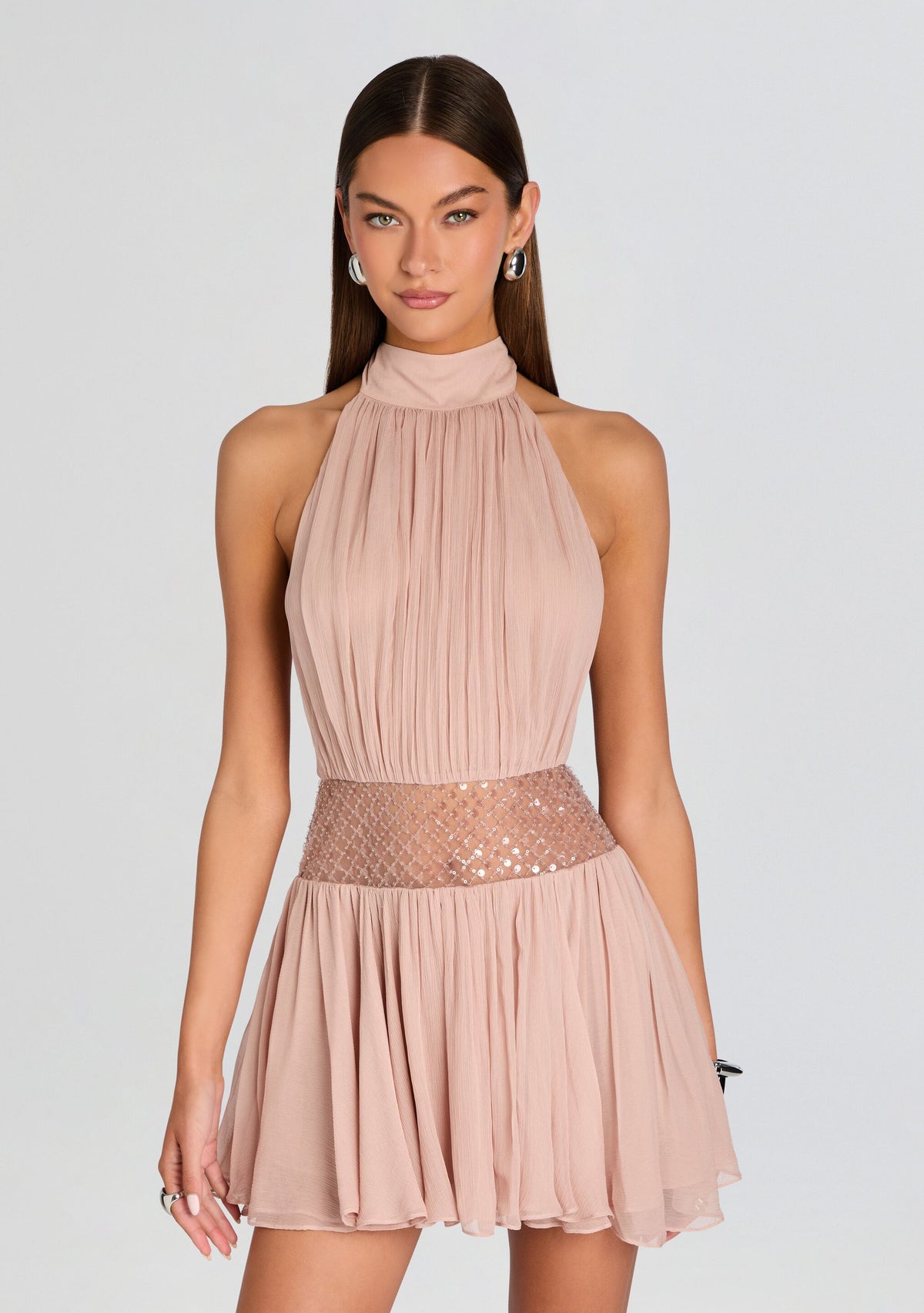 Daly Sequin Chiffon Dress by retrofête in Truffle, product image 5