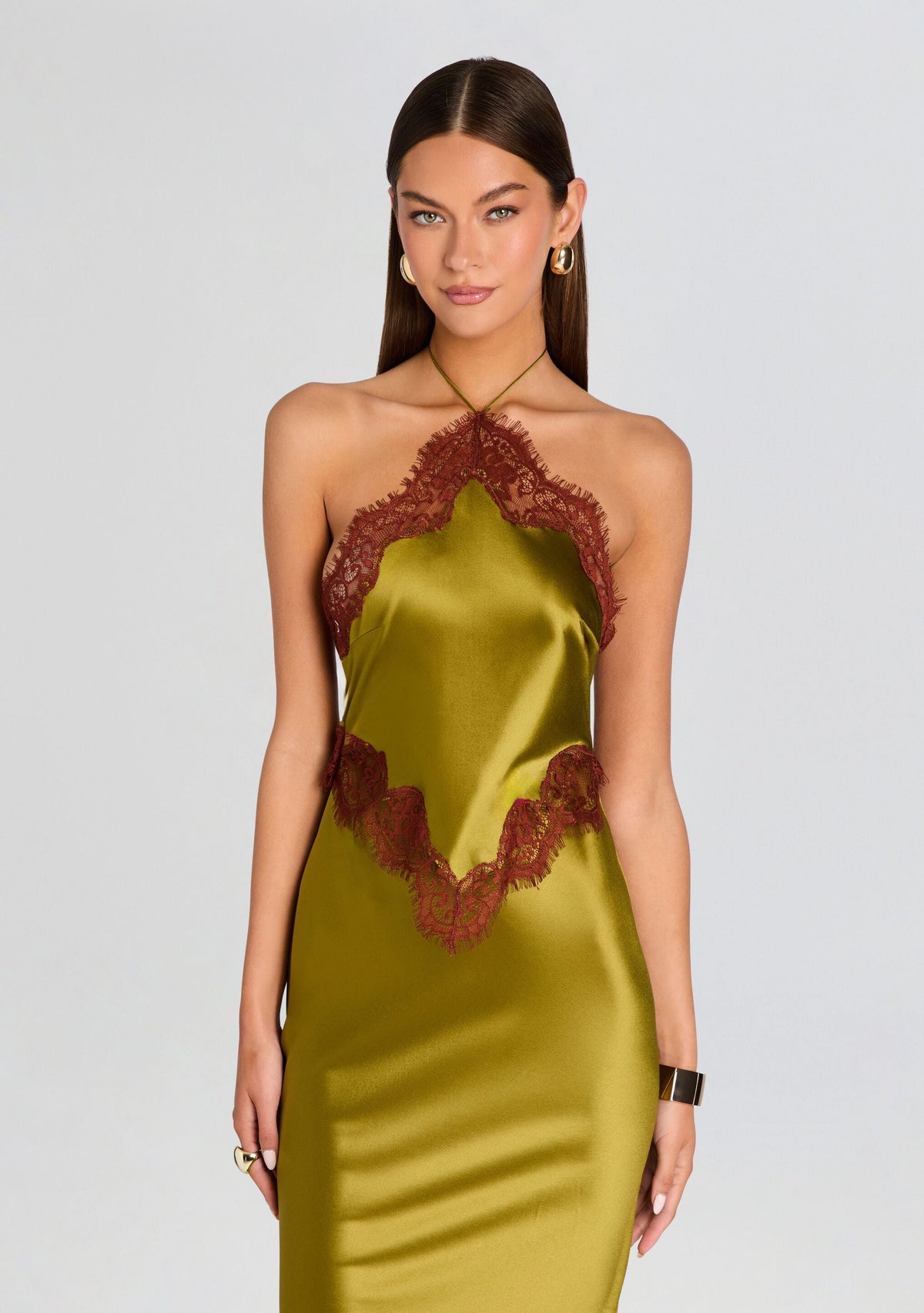Everly Lace Dress by retrofête in Basil/Cigar, product image 5