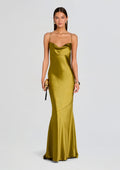 Lukka Satin Dress by retrofête in Basil, product image 1