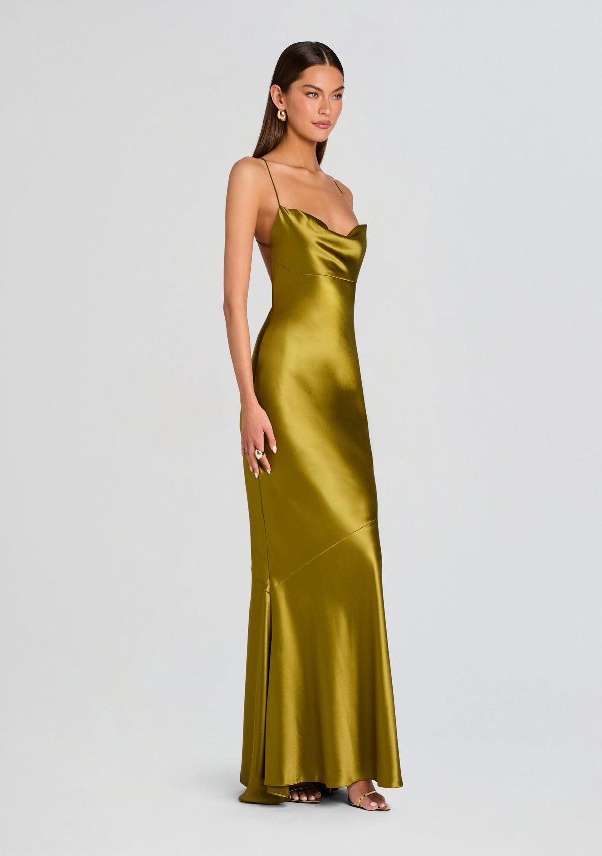 Lukka Satin Dress by retrofête in Basil, product image 3