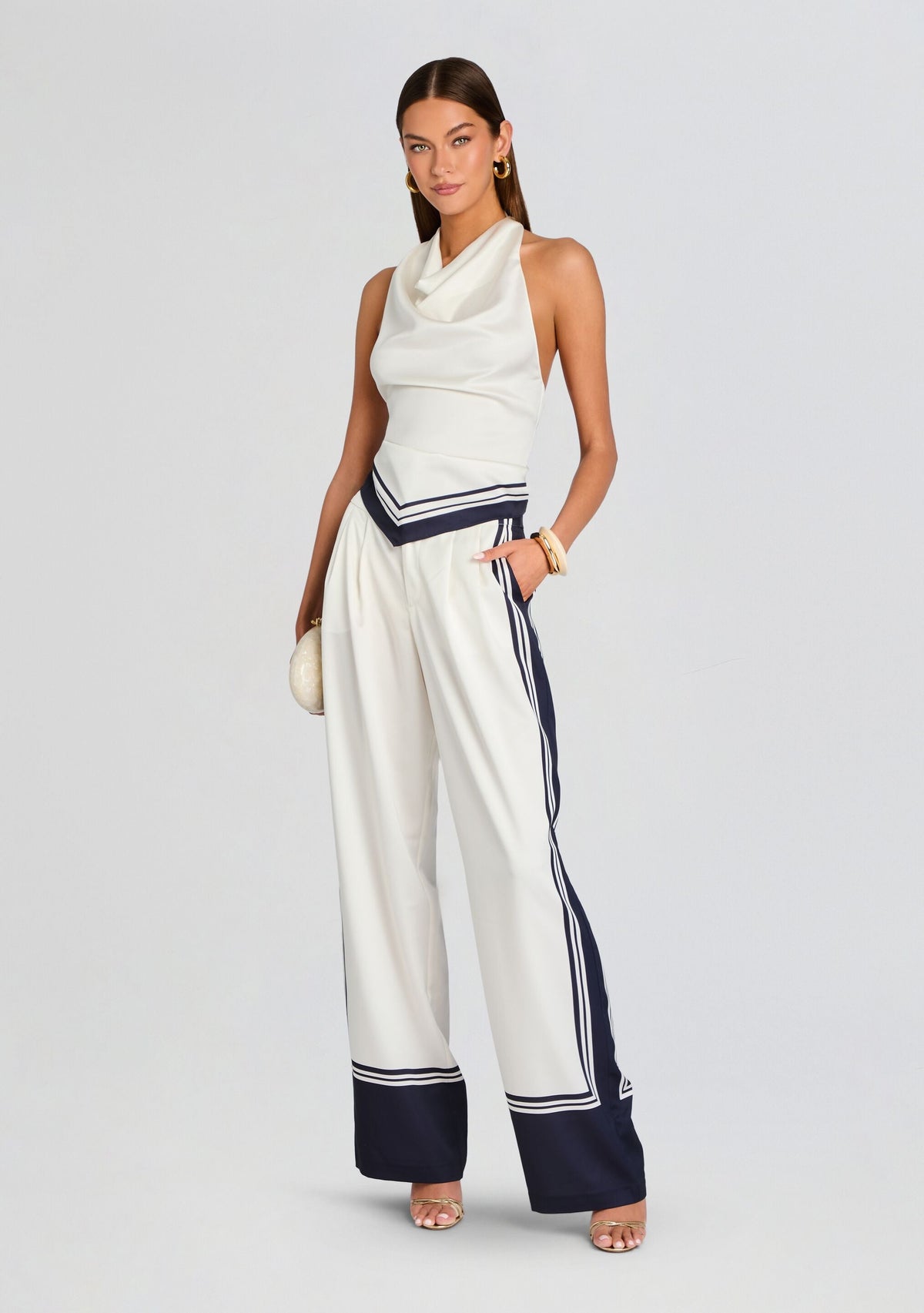 Marlowe Satin Pant by SEROYA in Navy Tile, product image 2