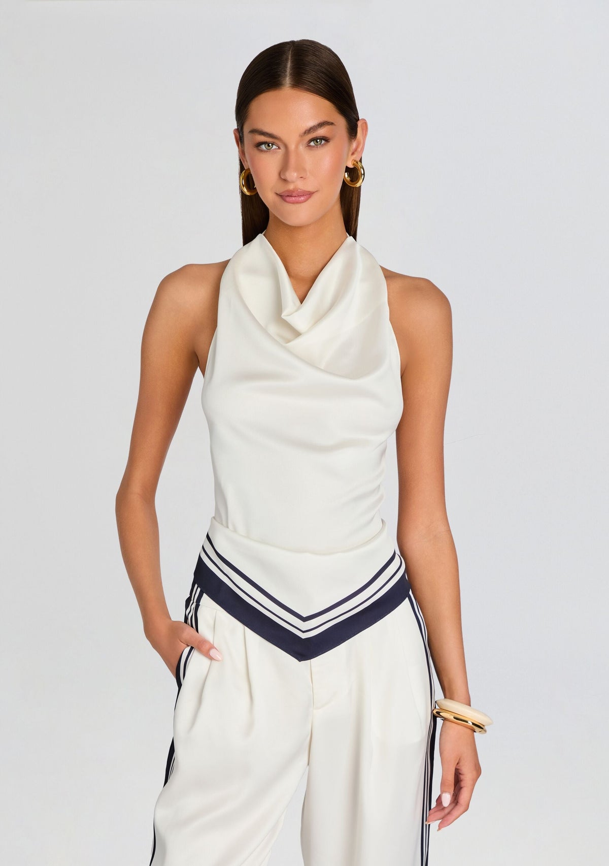 Nicola Satin Top by SEROYA in Navy Tile, product image 1