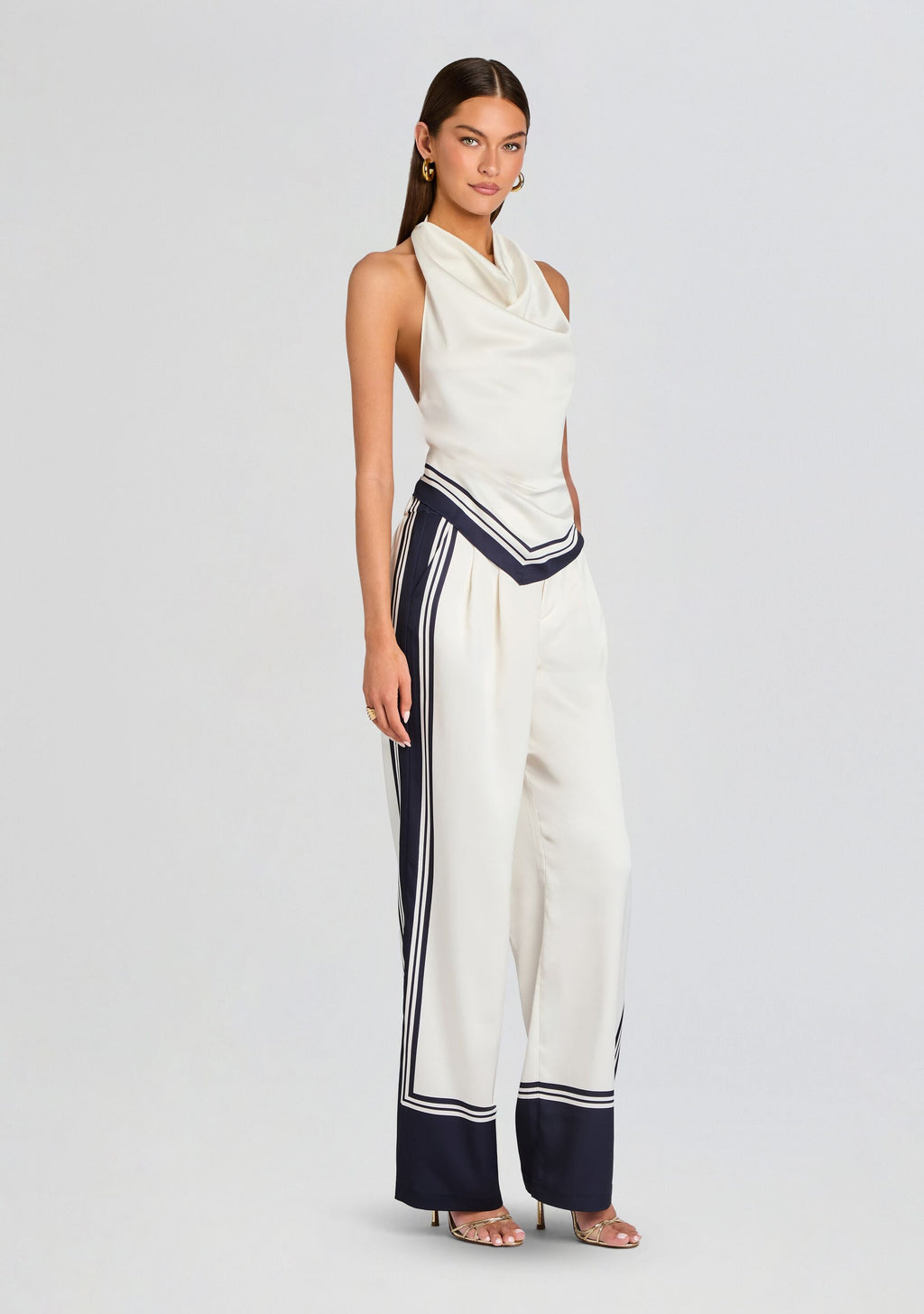 Nicola Satin Top by SEROYA in Navy Tile, product image 4