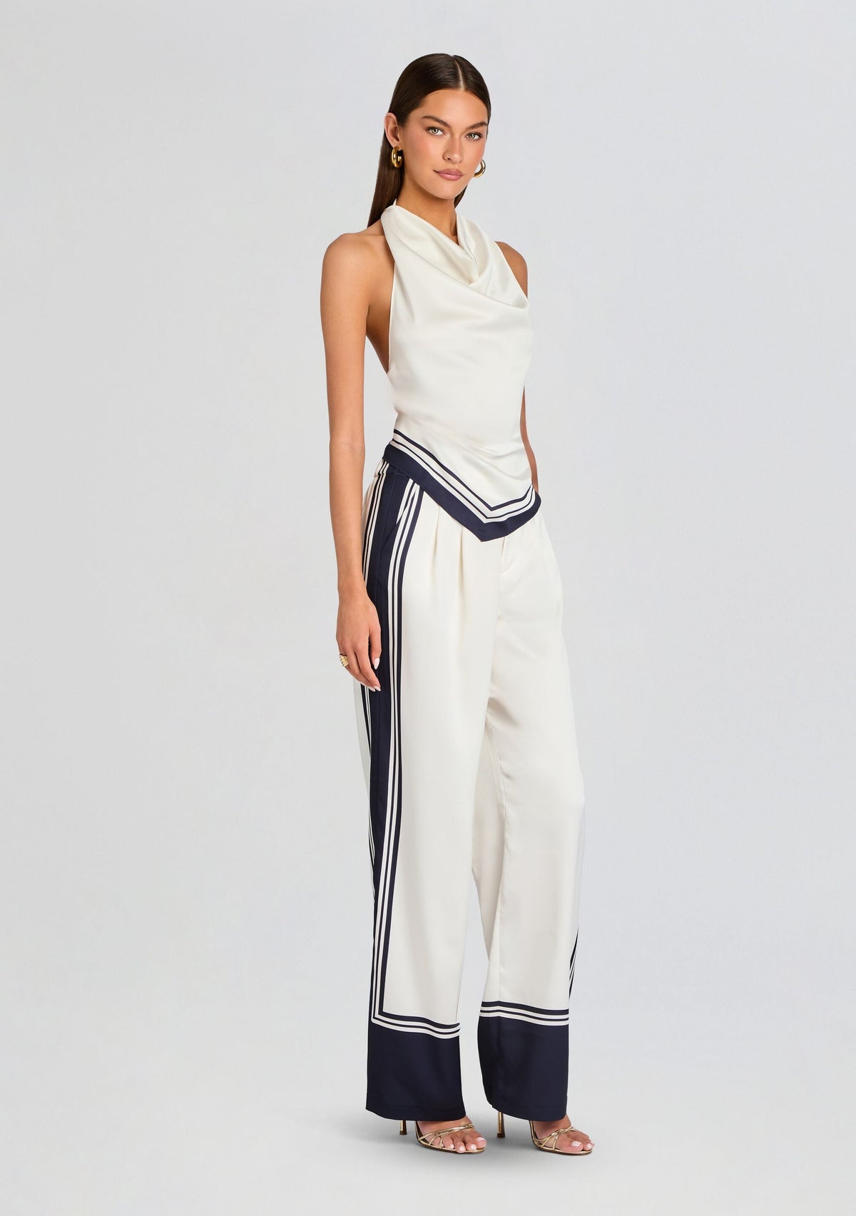 Nicola Satin Top by SEROYA in Navy Tile, product image 4