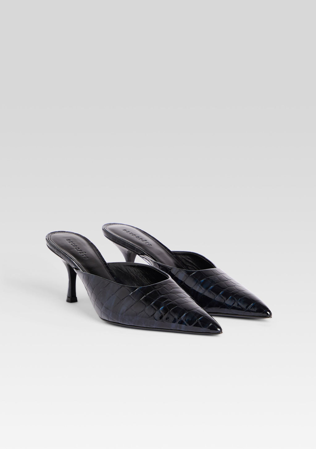 Bonnie Leather Mule by retrofête in Navy Croco, product image 3
