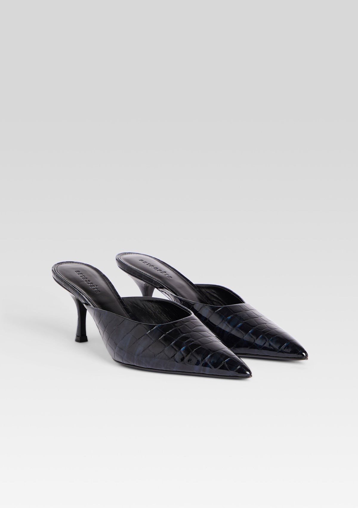 Bonnie Leather Mule by retrofête in Navy Croco, product image 3