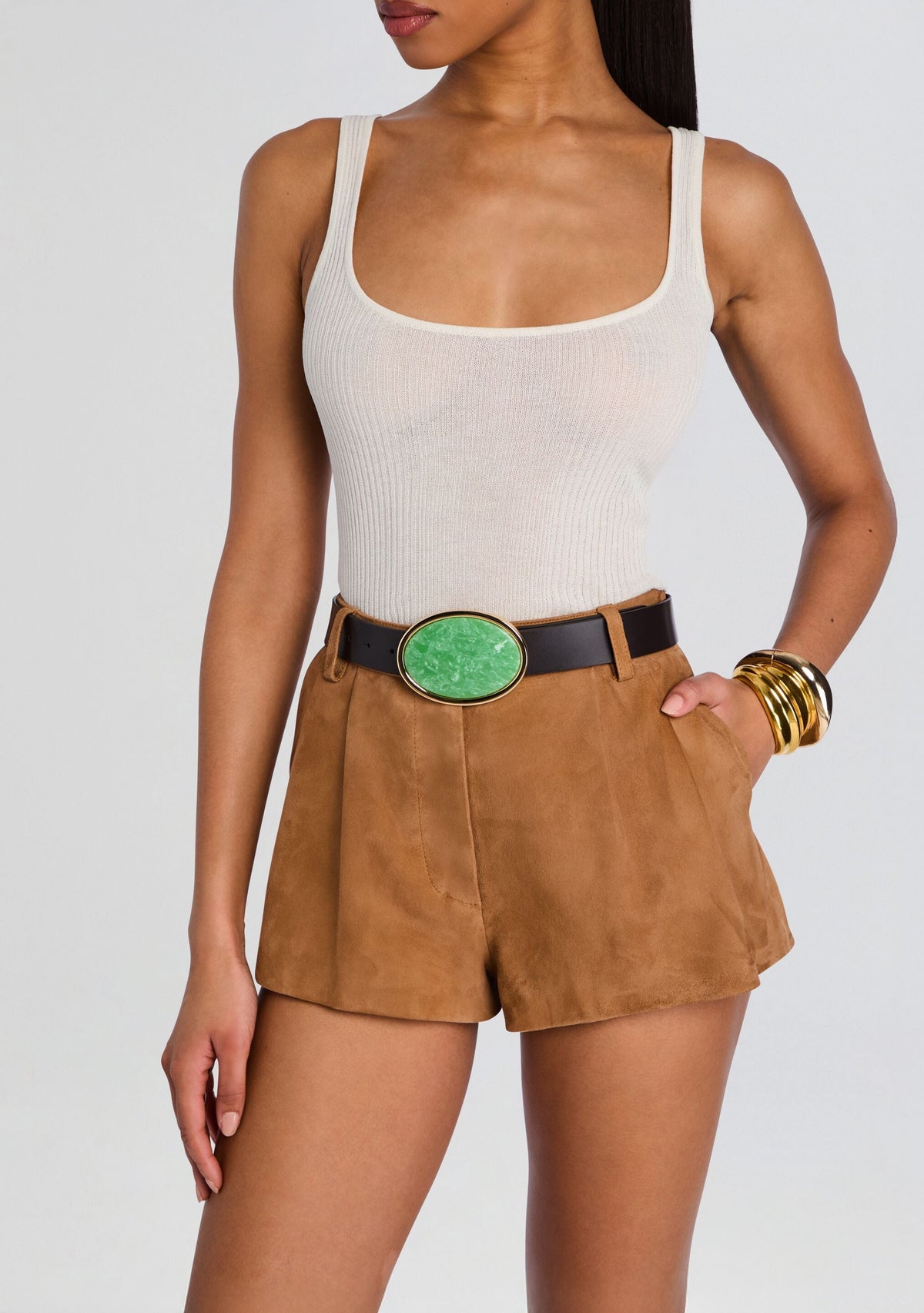 Dagmar High Waist Leather Belt by retrofête in Turquoise/Brown, product image 3