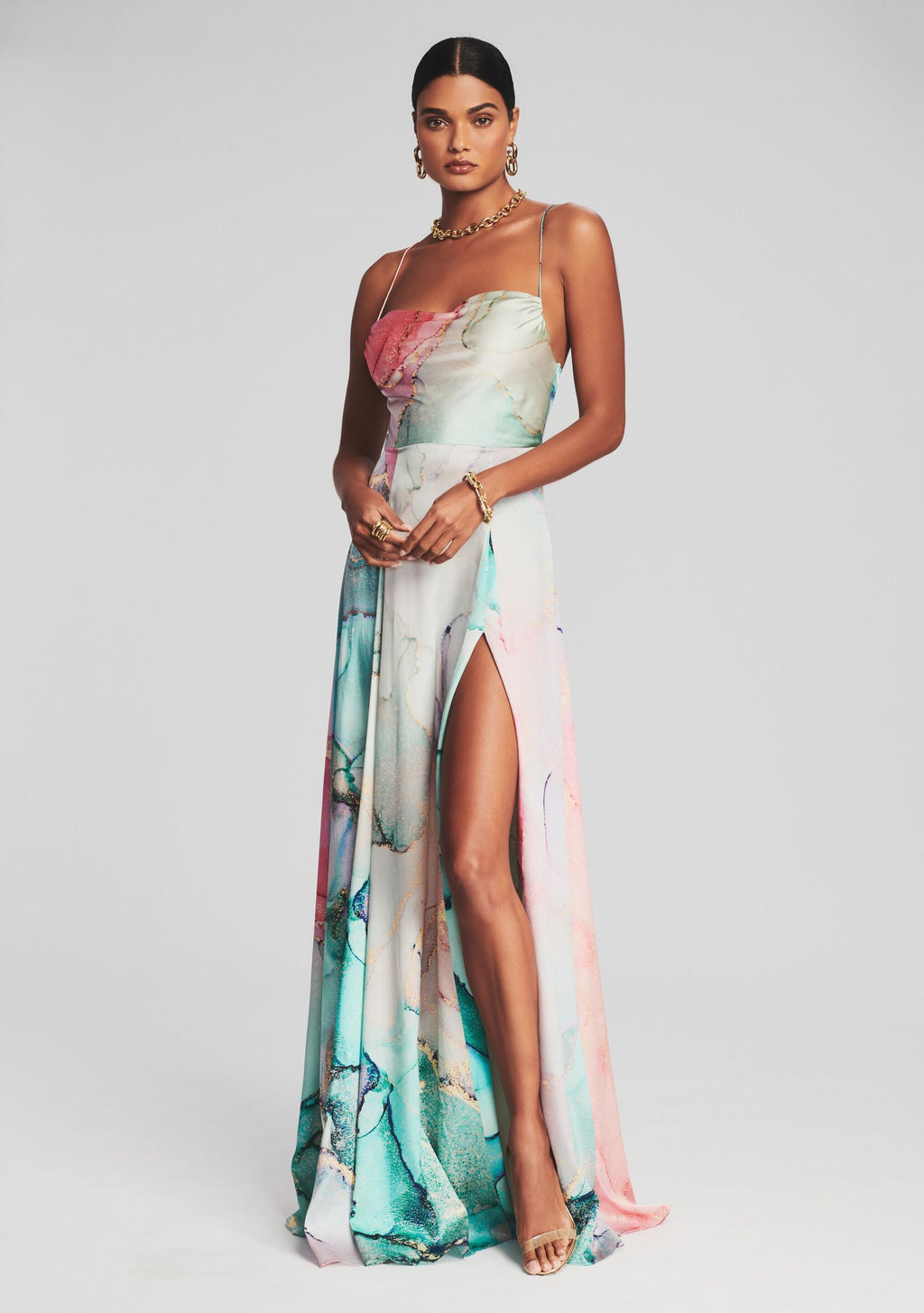 Gracie Silk Dress by retrofête in Watercolor Marble, product image 1