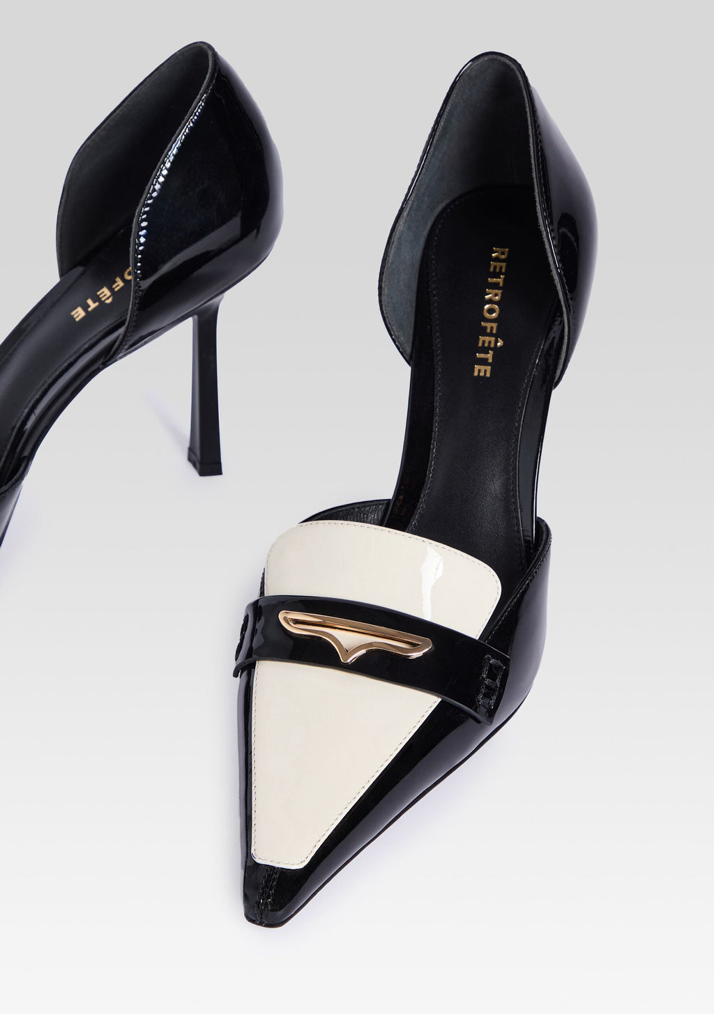 Lida Leather Loafer by retrofête in Black/Cream, product image 3