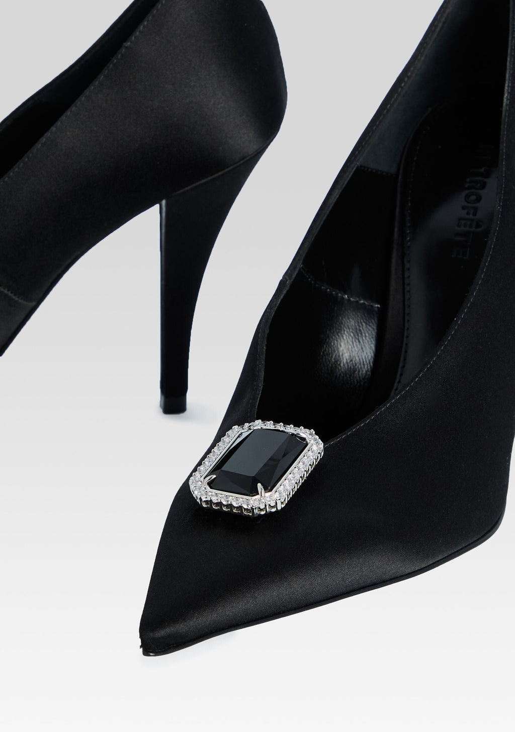Corinna Satin Heel by retrofête in Black with Gemstone, product image 4