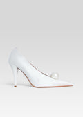 Corinna Satin Heel by retrofête in Winter White w Pearl, product image 1