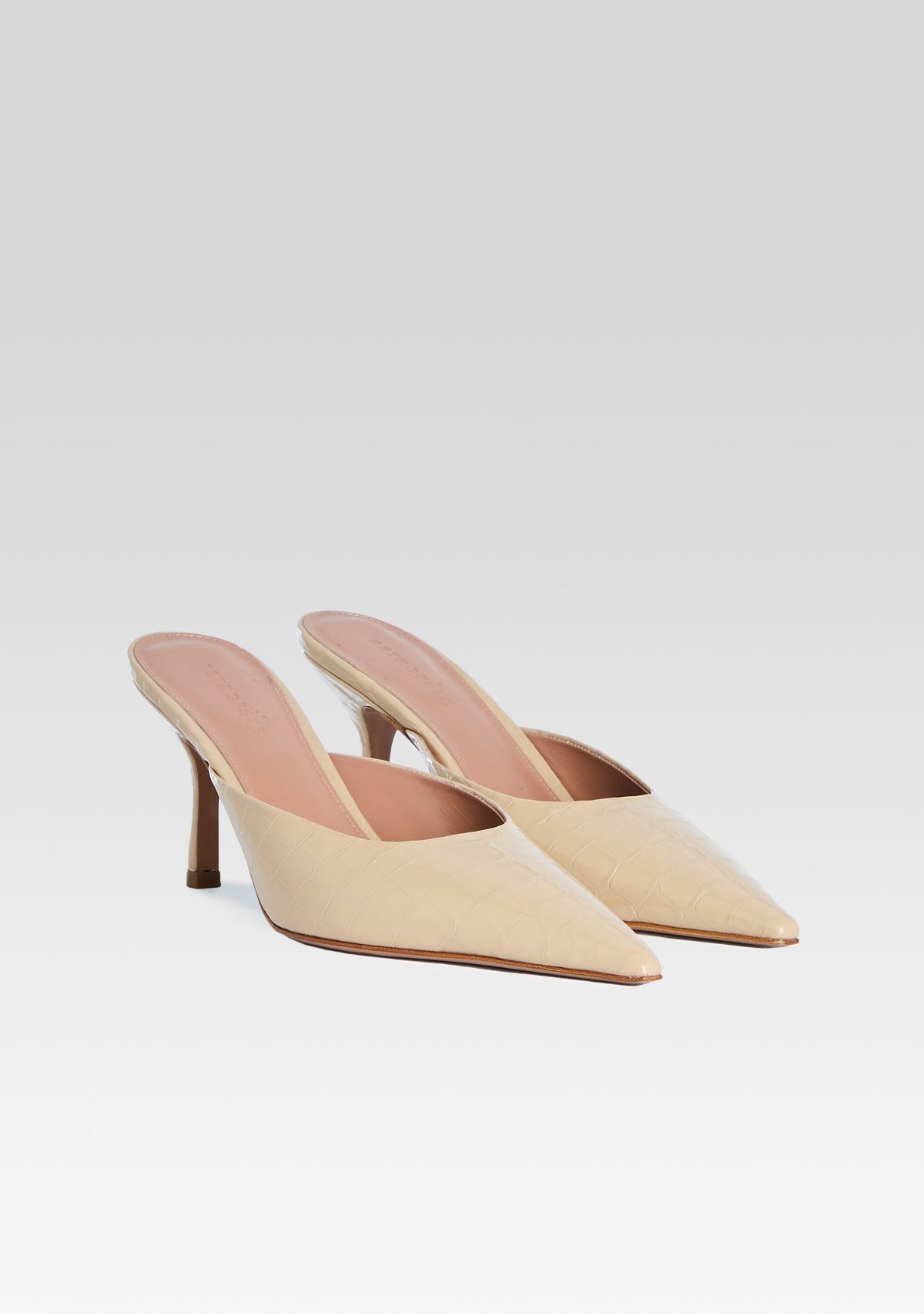 Francesca Leather Kitten Mule by retrofête in Latte Croco, product image 2