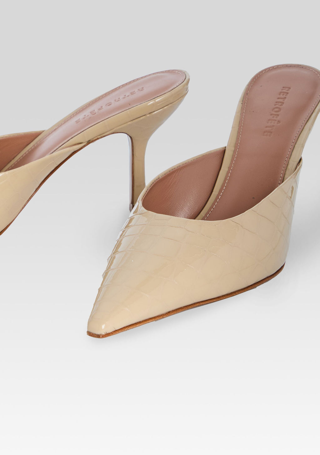 Francesca Leather Kitten Mule by retrofête in Latte Croco, product image 4