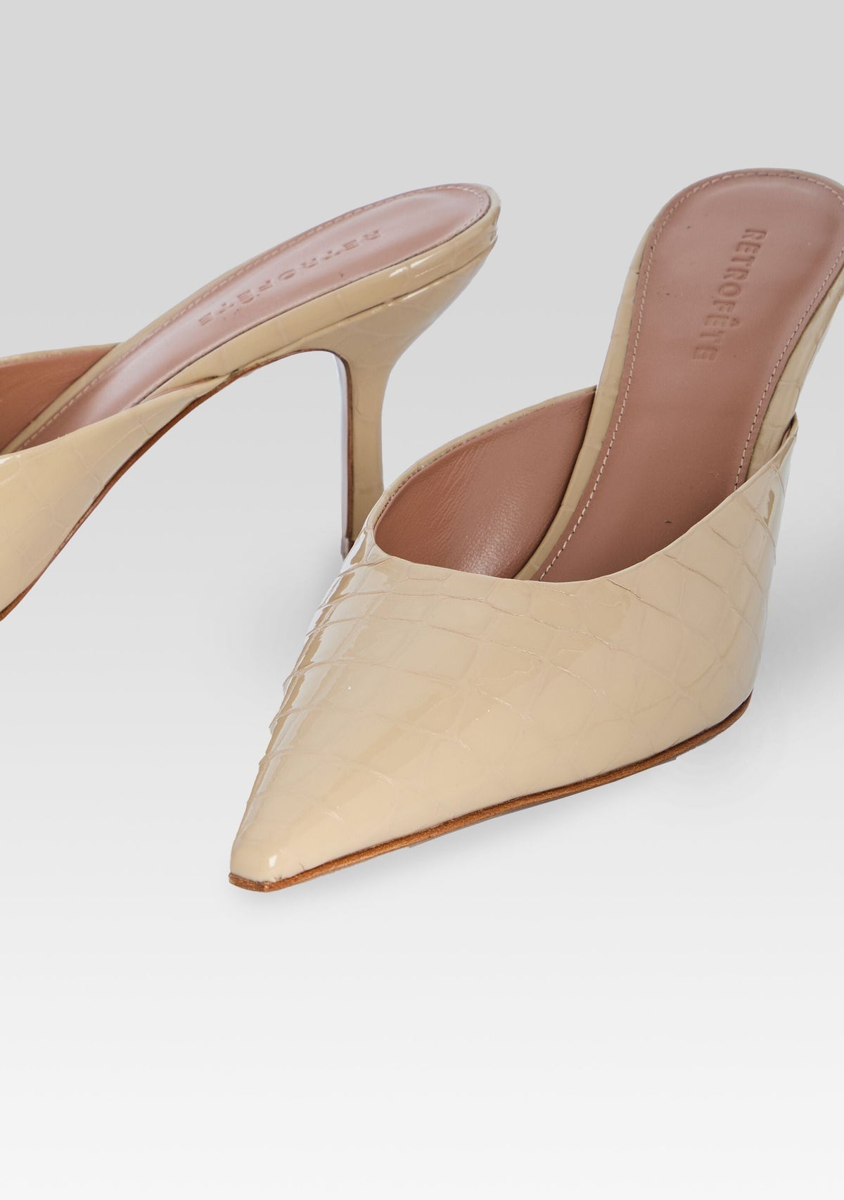 Francesca Leather Kitten Mule by retrofête in Latte Croco, product image 4