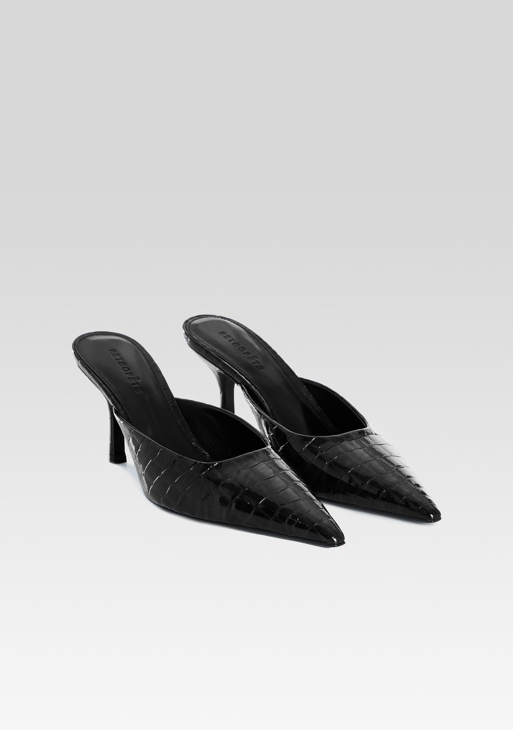 Francesca Leather Kitten Mule by retrofête in Black Croco, product image 3