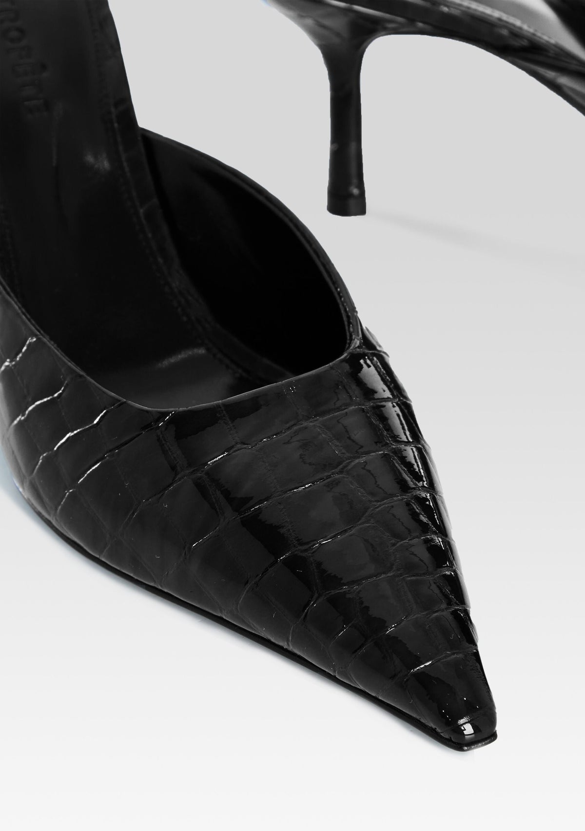 Francesca Leather Kitten Mule by retrofête in Black Croco, product image 4