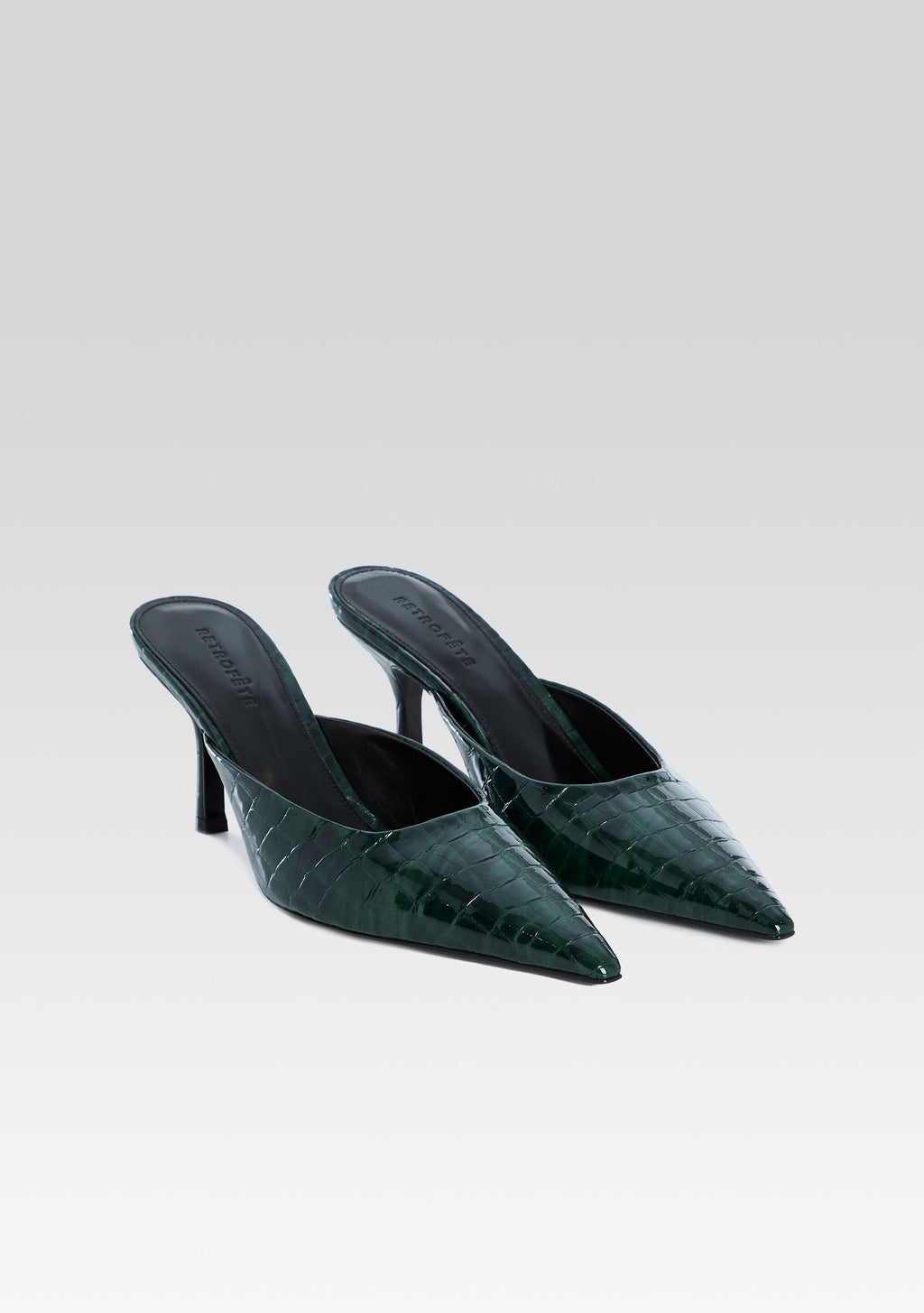 Francesca Leather Kitten Mule by retrofête in Pine Croco, product image 2