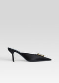 Francesca Satin Kitten Mule by retrofête in Black with Crystal, product image 1