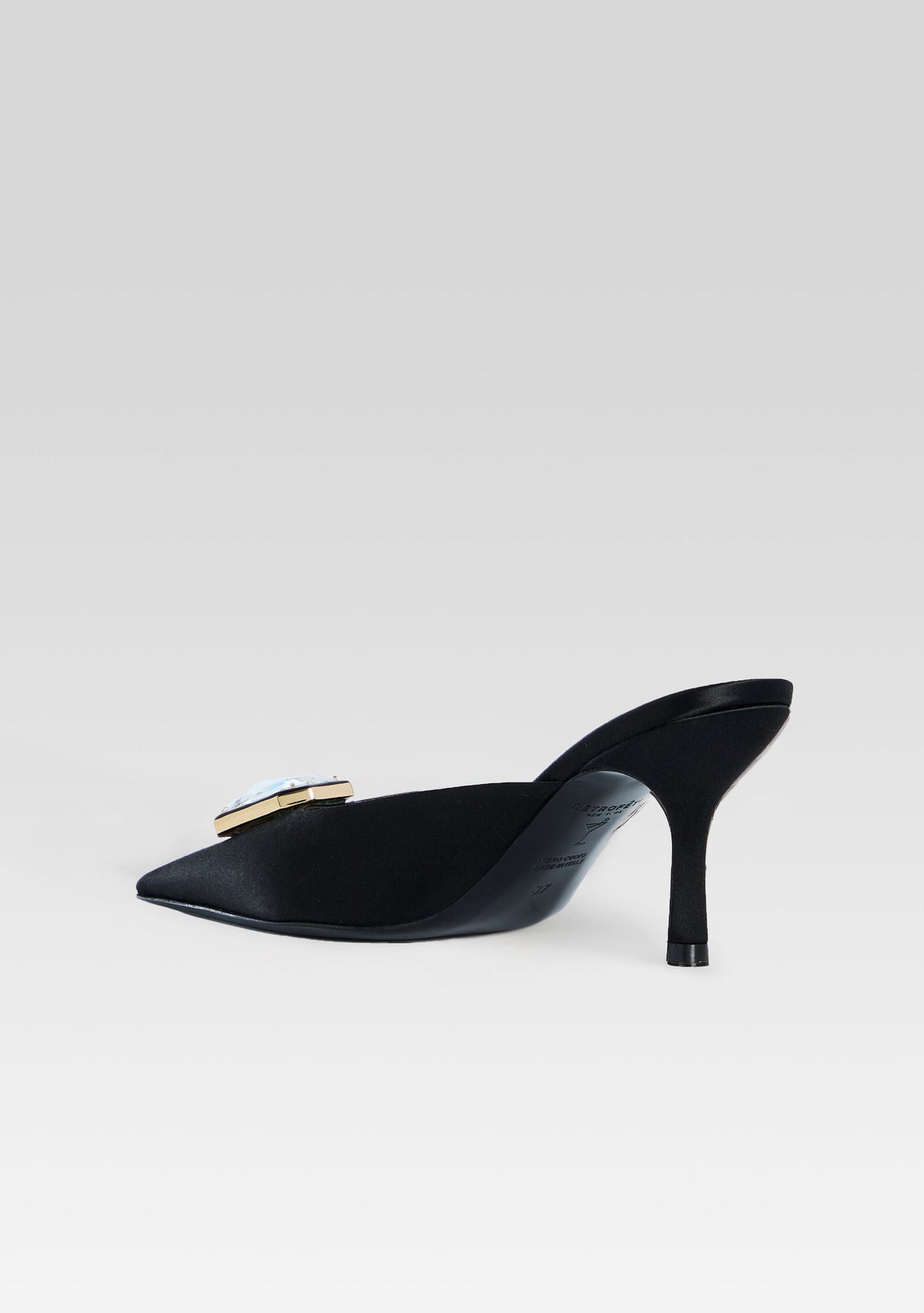 Francesca Satin Kitten Mule by retrofête in Black with Crystal, product image 5