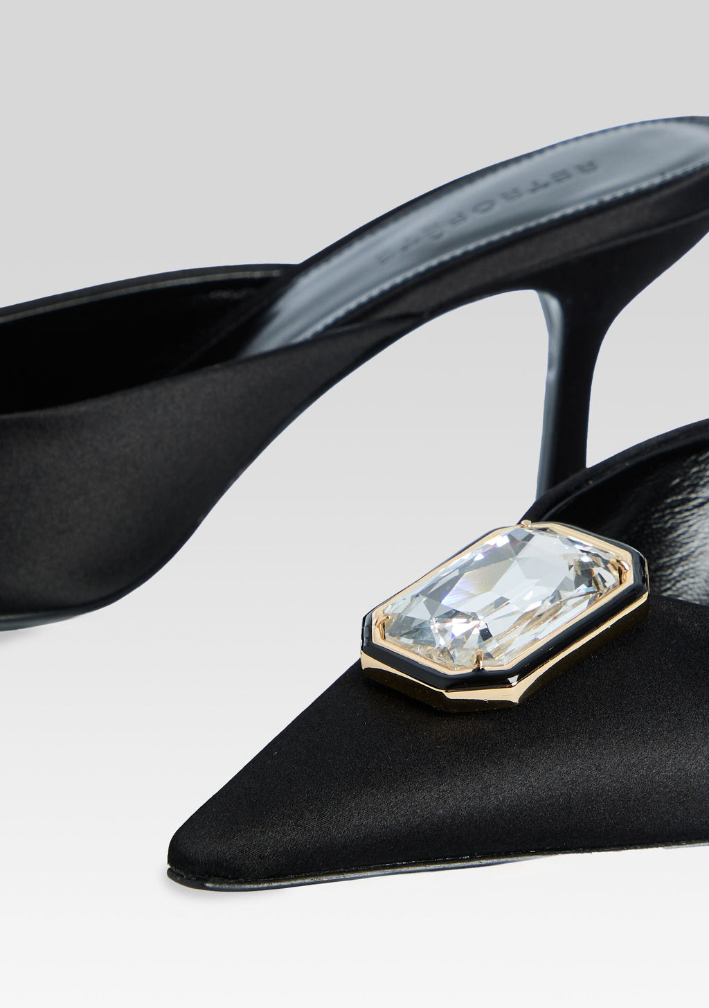 Francesca Satin Kitten Mule by retrofête in Black with Crystal, product image 4