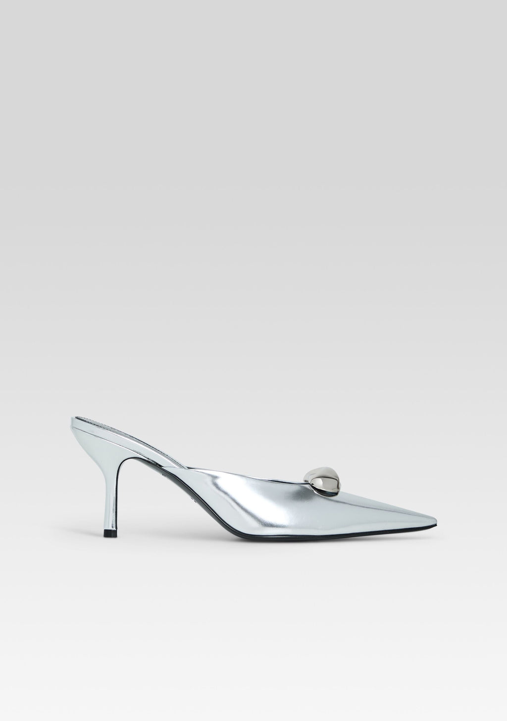 Francesca Leather Kitten Mule by retrofête in Shiny Silver, product image 1