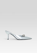 Francesca Leather Kitten Mule by retrofête in Shiny Silver, product image 1