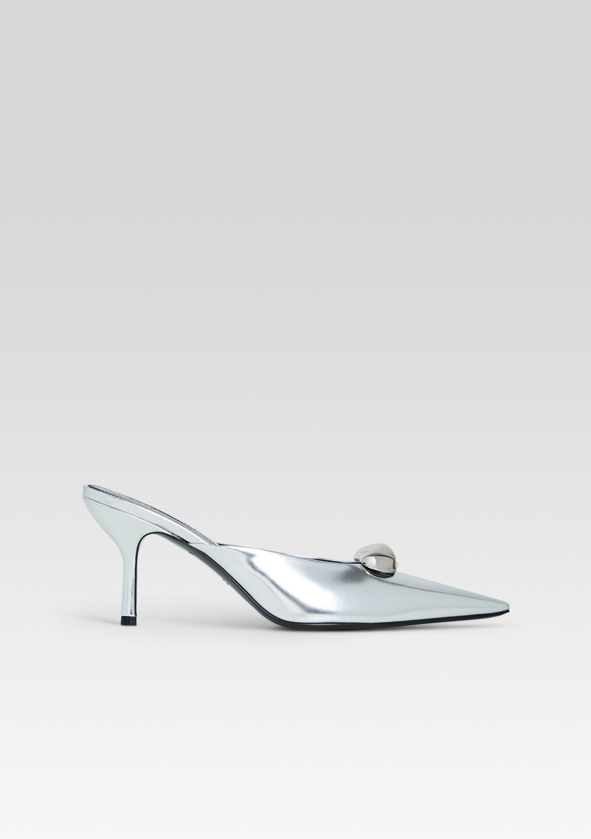 Francesca Leather Kitten Mule by retrofête in Shiny Silver, product image 1
