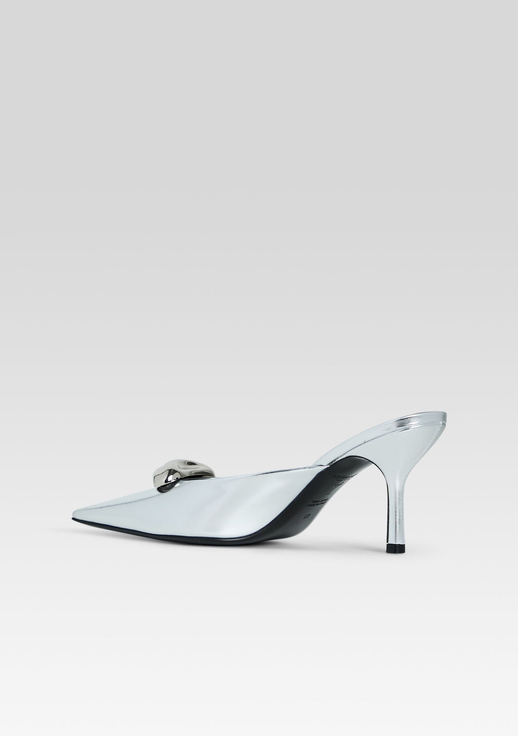 Francesca Leather Kitten Mule by retrofête in Shiny Silver, product image 5