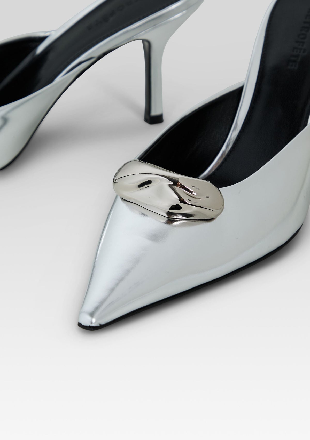 Francesca Leather Kitten Mule by retrofête in Shiny Silver, product image 4