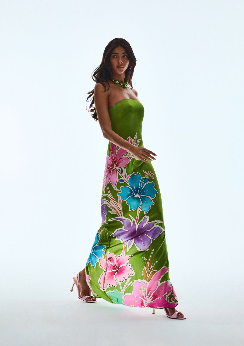 Vivi Silk Dress by retrofête in Kiwi Hibiscus Floral, product image 2