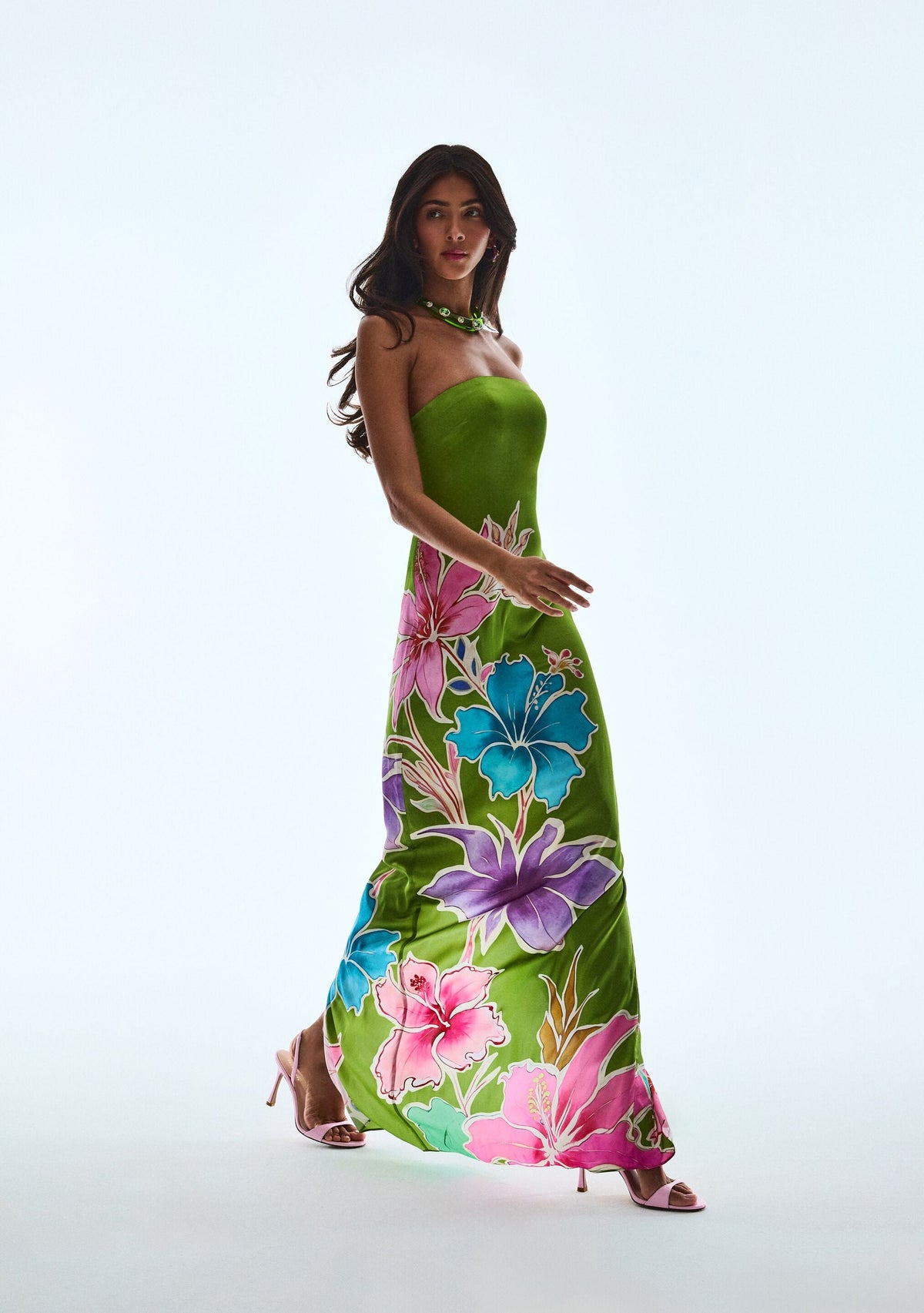 Vivi Silk Dress by retrofête in Kiwi Hibiscus Floral, product image 2