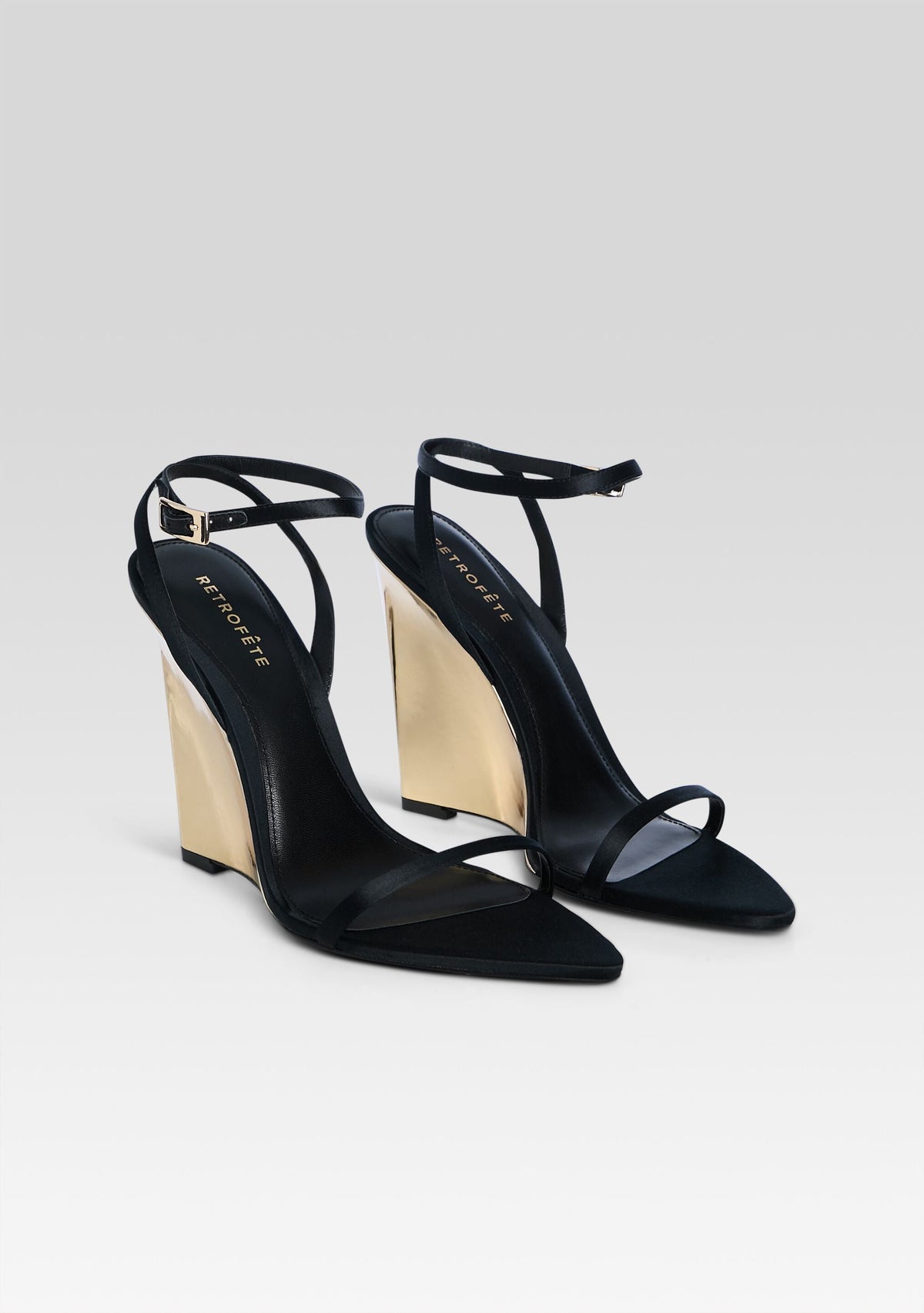 Nelly Wedge by retrofête in Black w/Gold Wedge, product image 4