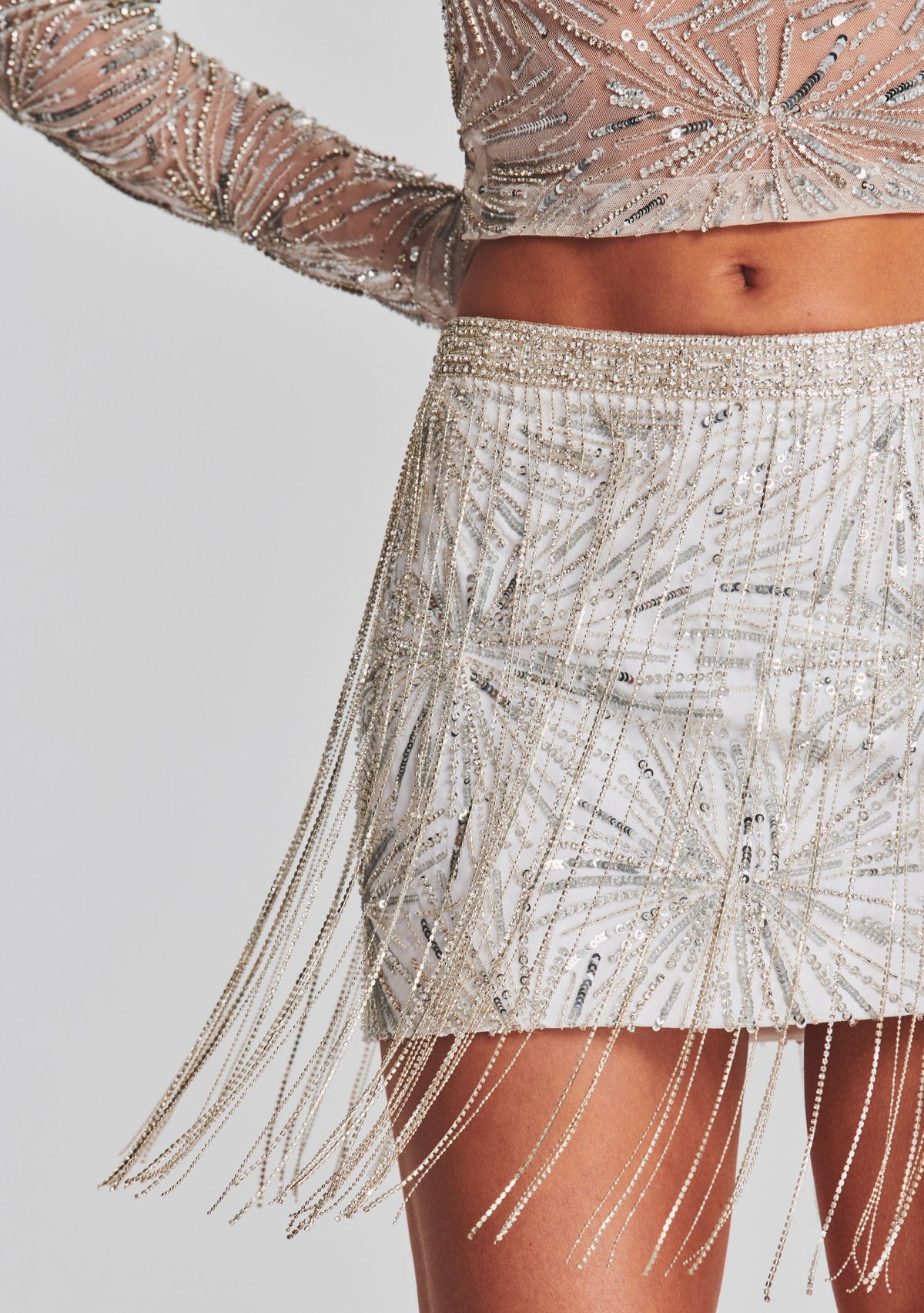 Beatrix Sequin Skirt by retrofête in Silver/White, product image 2