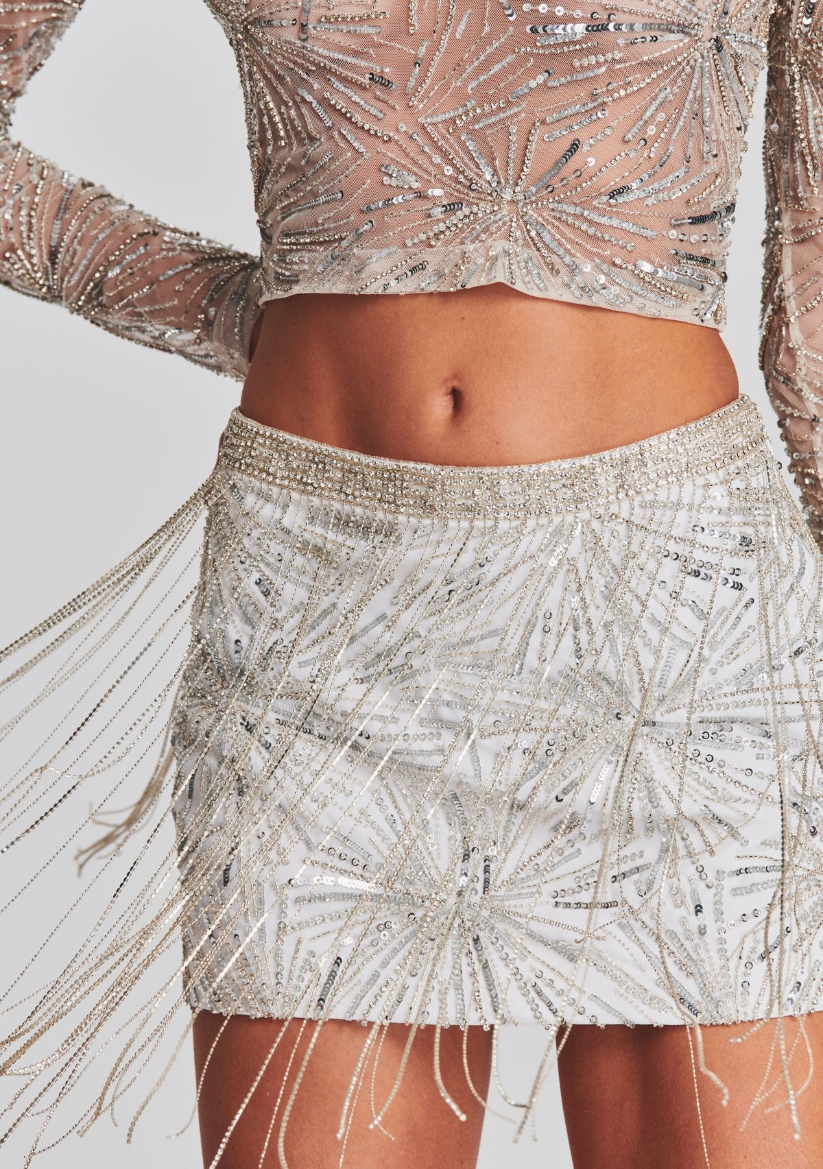 Beatrix Sequin Skirt by retrofête in Silver/White, product image 6