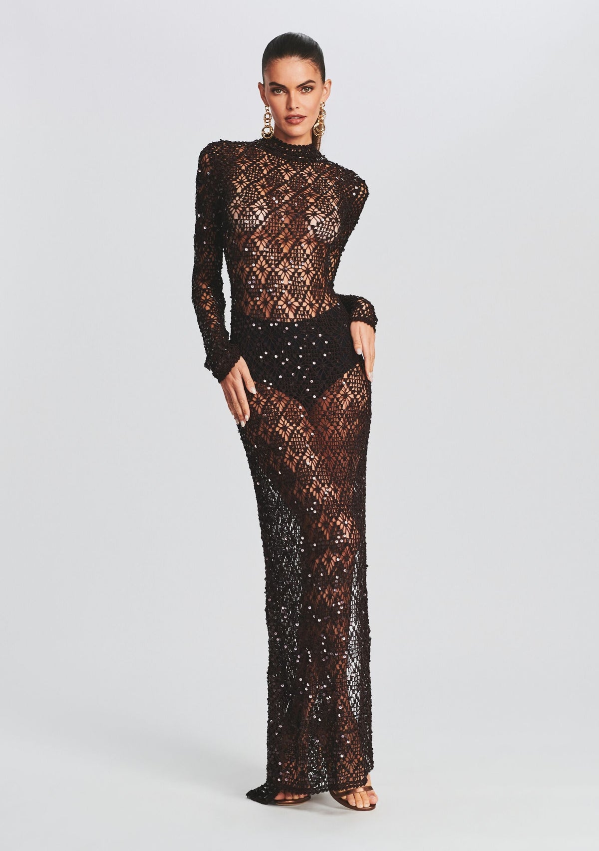 Alexa Sequin Open Crochet Dress by retrofête in Coffee Bean, product image 6