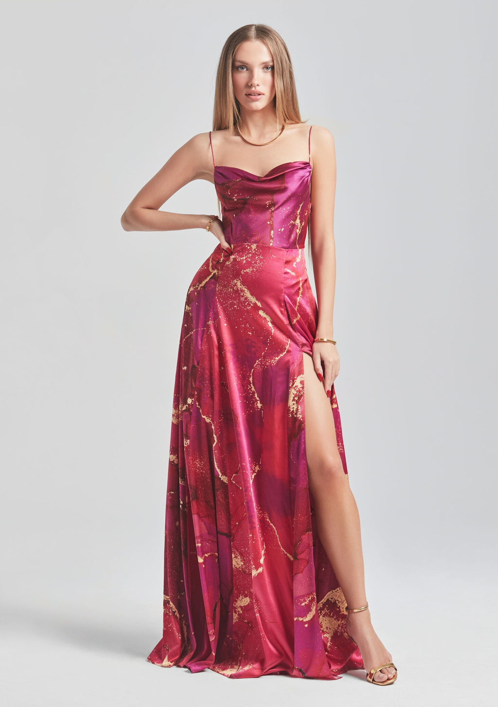 Gracie Silk Dress by retrofête in Red Watercolor Marble, product image 1
