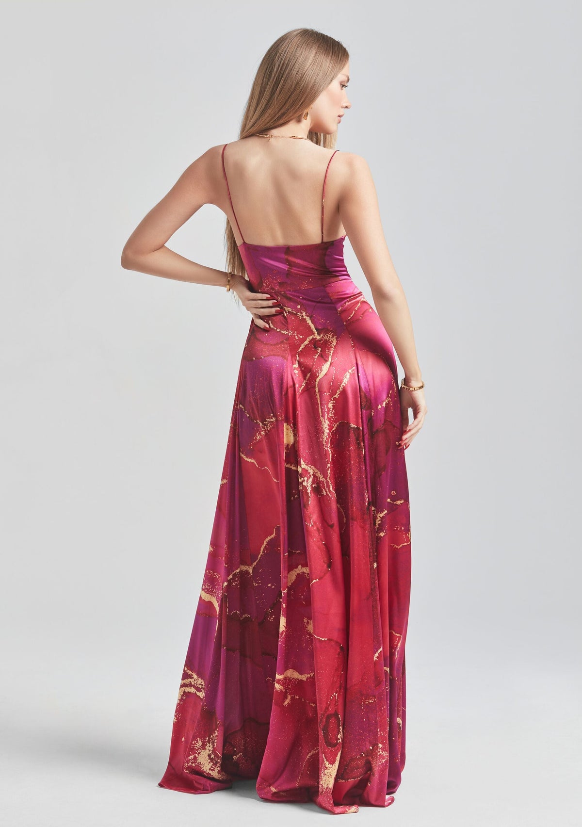 Gracie Silk Dress by retrofête in Red Watercolor Marble, product image 4