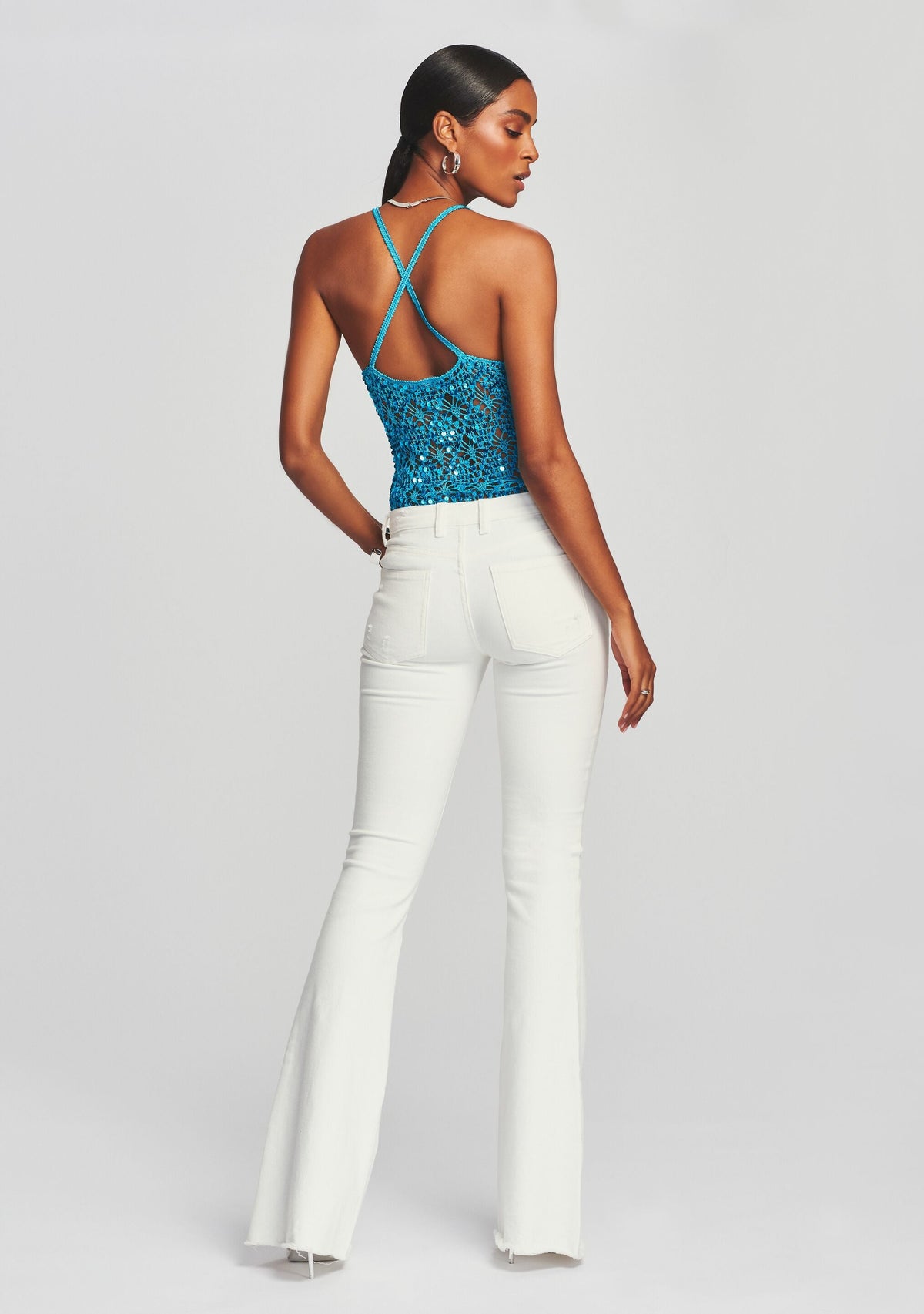 Molly Sequin Crochet Top by retrofête in Blue Atoll, product image 4