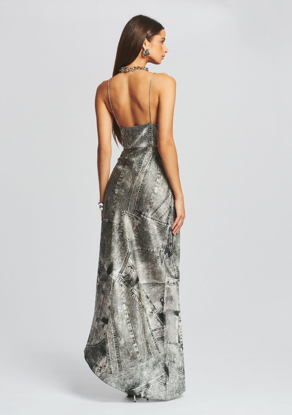 Acadia Silk Dress by retrofête in Black Acid Denim, product image 4