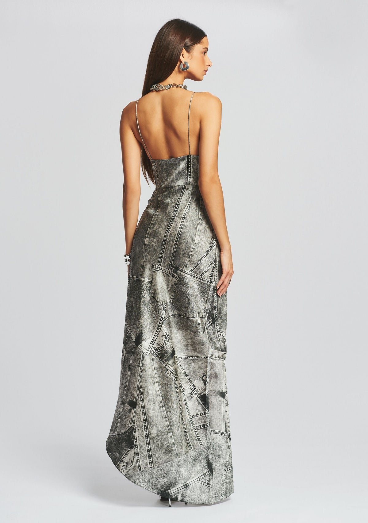 Acadia Silk Dress by retrofête in Black Acid Denim, product image 4