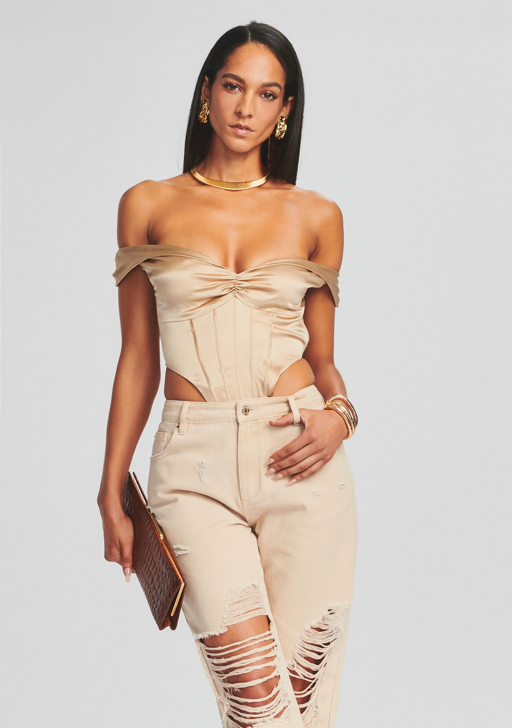 Rozik Silk Bodysuit by retrofête in Nude, product image 1