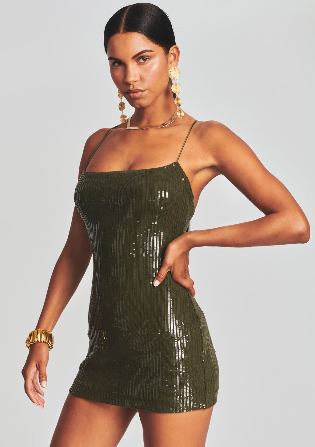 Hudson Sequin Knit Dress by retrofête in Olive Green, product image 5