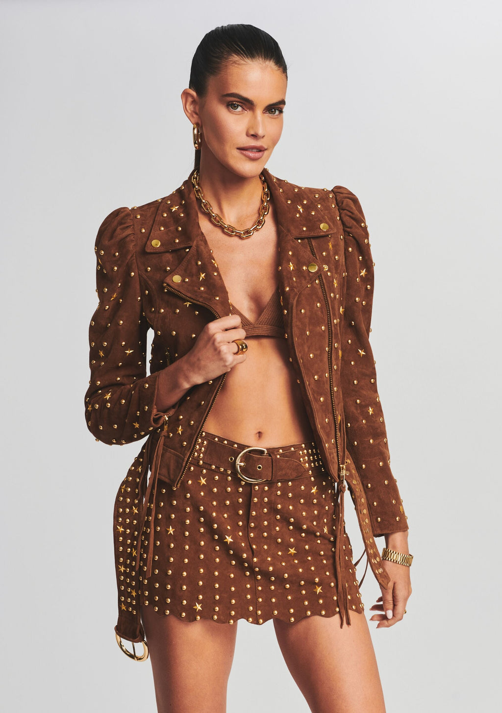 Tai Suede Studded Jacket by retrofête in Cognac, product image 5