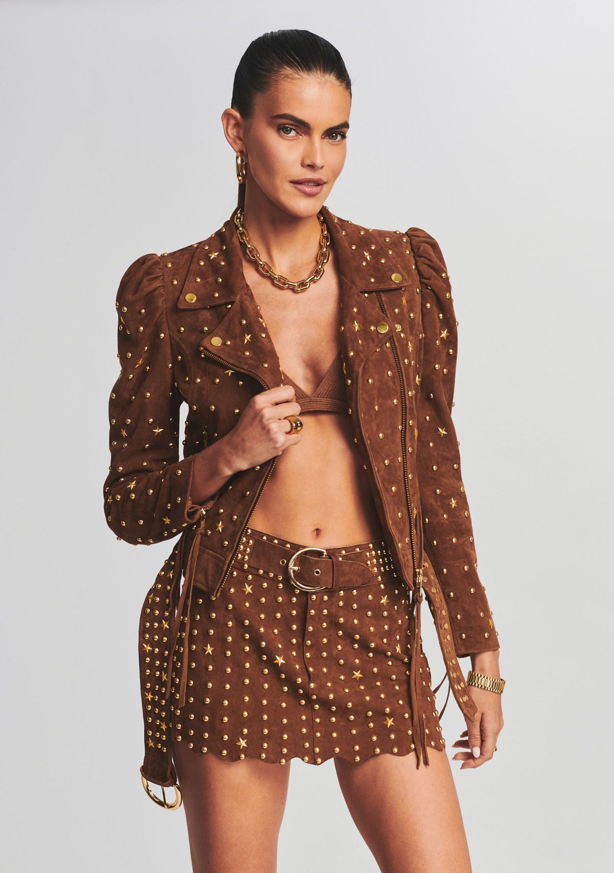 Tai Suede Studded Jacket by retrofête in Cognac, product image 5