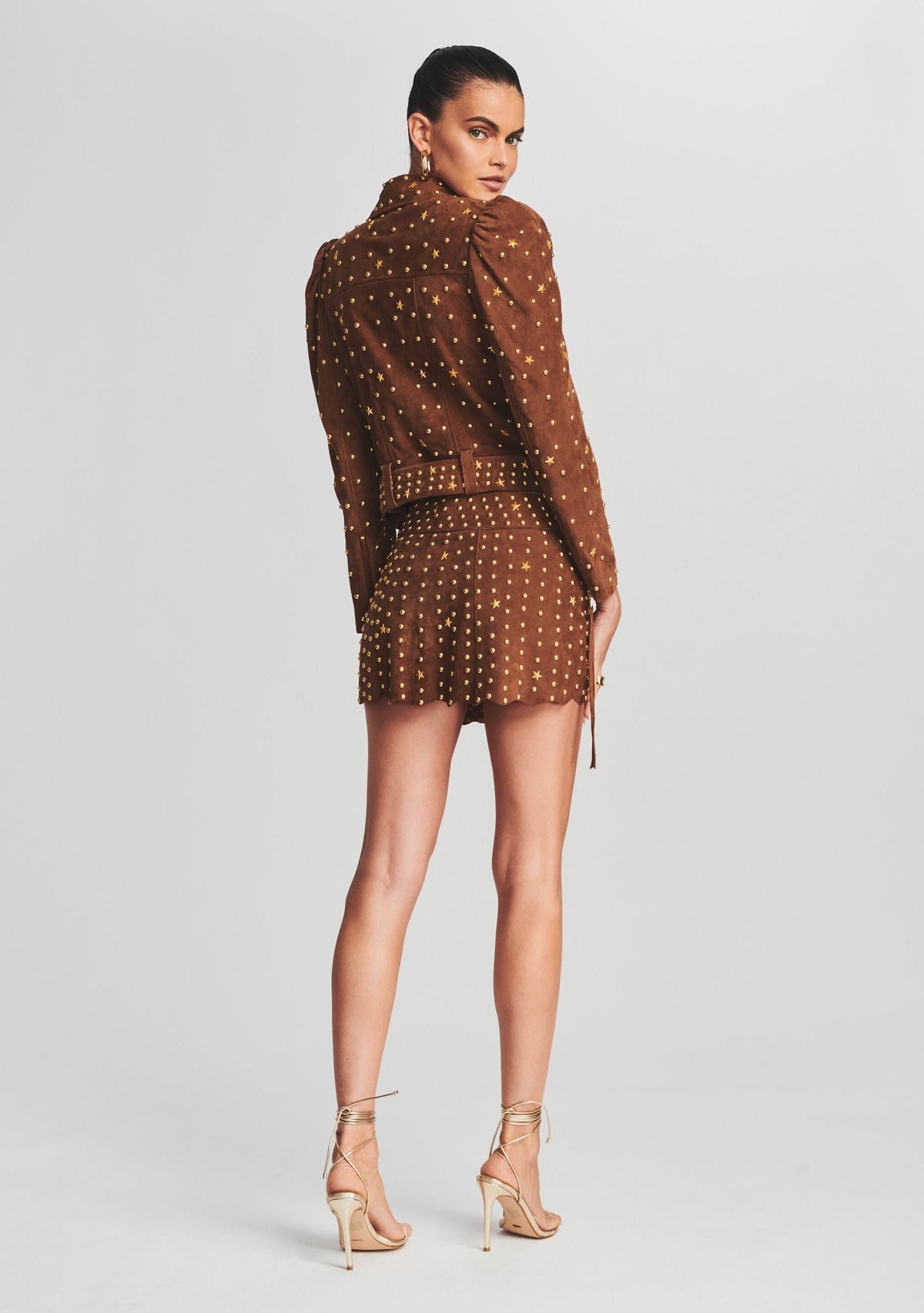 Low Rise Kirk Suede Studded Skirt by retrofête in Cognac, product image 5