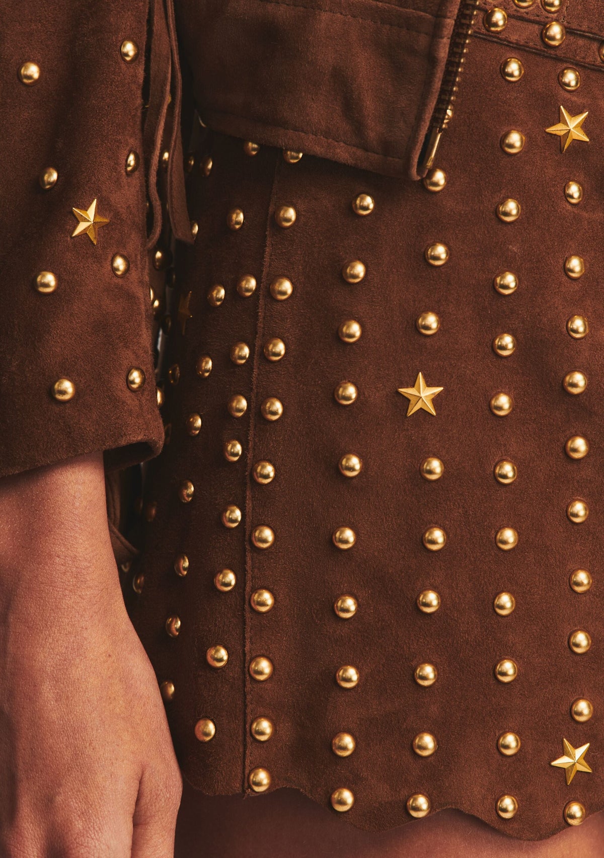 Low Rise Kirk Suede Studded Skirt by retrofête in Cognac, product image 2