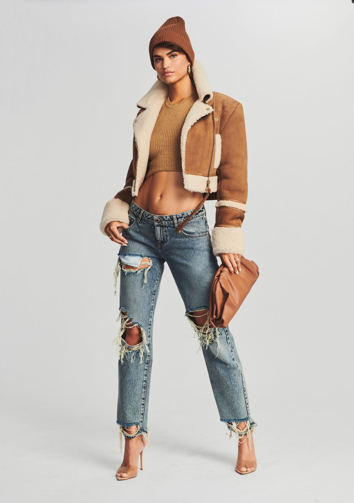 Henley Leather Jacket by retrofête in Cognac/Cream, product image 2