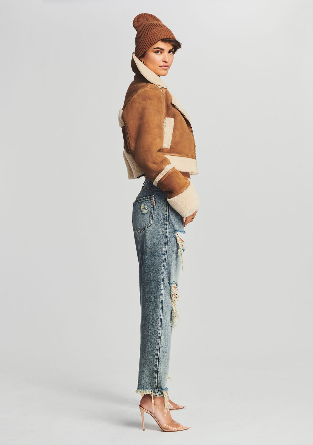 Henley Leather Jacket by retrofête in Cognac/Cream, product image 3